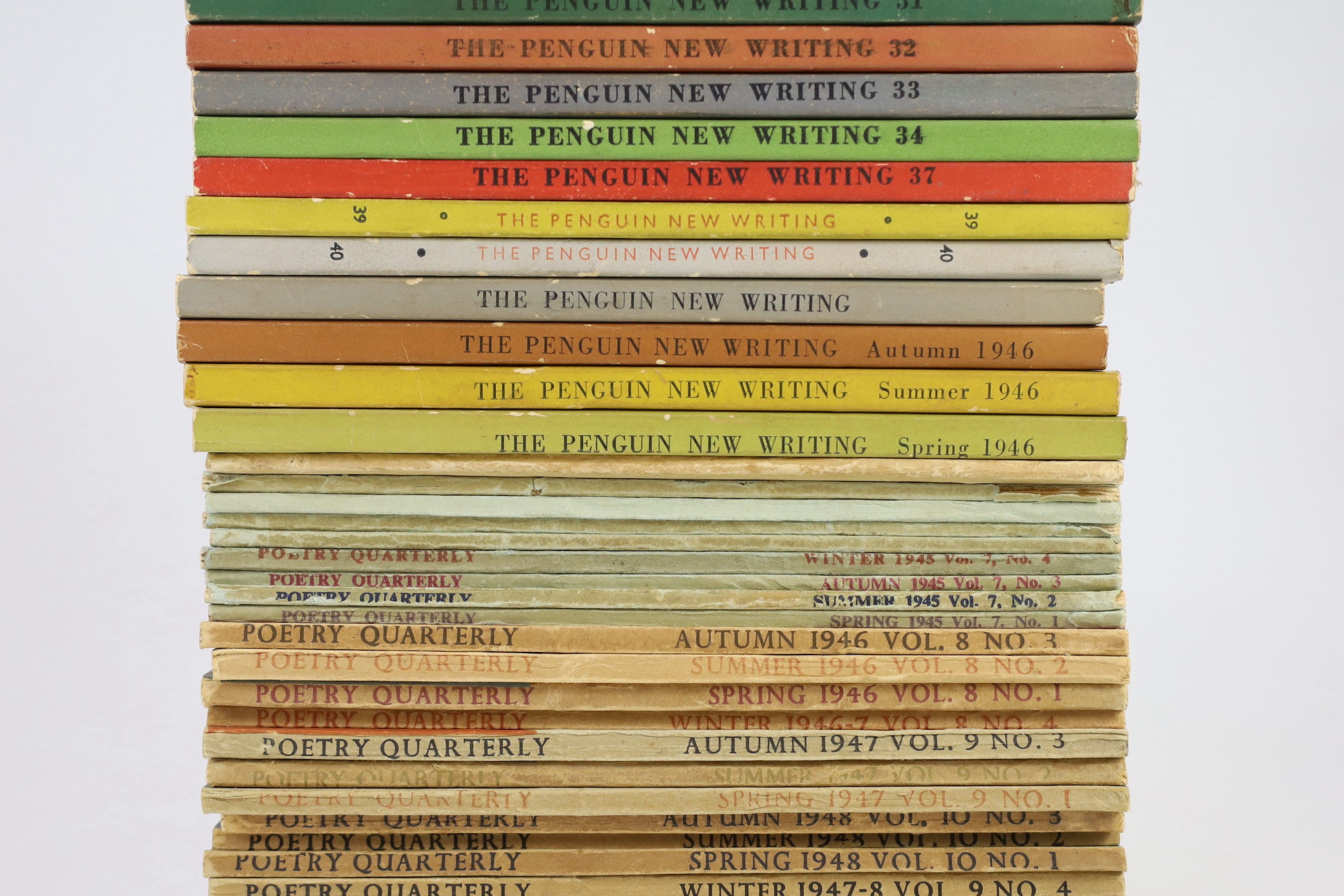 20th century Poetry and Prose - Gardiner, Wrey (editor) - Poetry Quarterly, 35 issues - 1942 Summer; 1943 Winter; 1944 Summer, Autumn, Winter; 1945, 1947-49,1951-52, Spring, Summer, Autumn, Winter; 1946 & 1950 Spring, Su